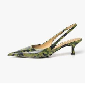 FSJ Camouflage Kitten Heel Slingback Sandals Pointy Toe Sexy Pumps